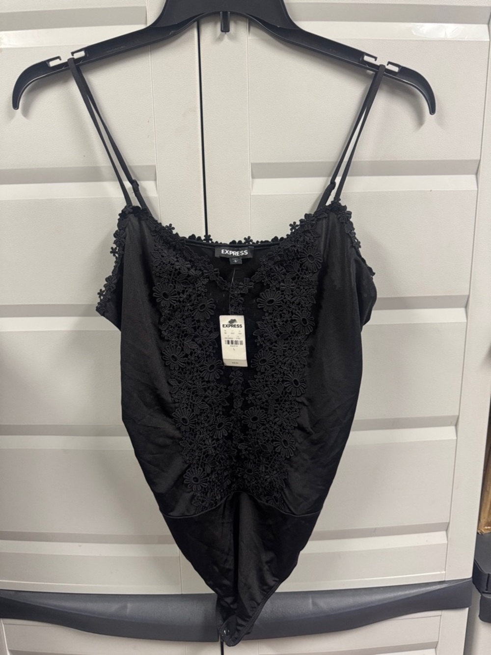 Express Black Floral Lace-Front Cami Bodysuit